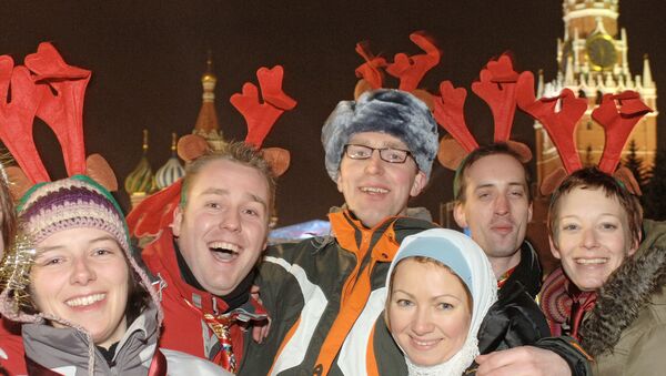 Туристы из Голландии встречают Новый 2007-й год на Красной площади