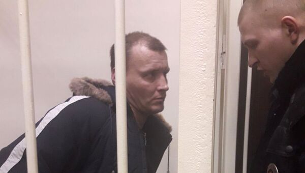 Дмитрий Лукьяненко, обвиняемый в организации взрыва в магазине Перекресток на Кондратьевском проспекте, на заседании Калининского суда Санкт-Петербурга. 31 декабря 2017