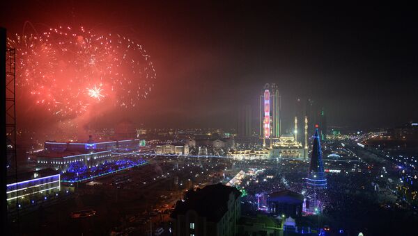 Салют в честь празднования Нового года в Грозном