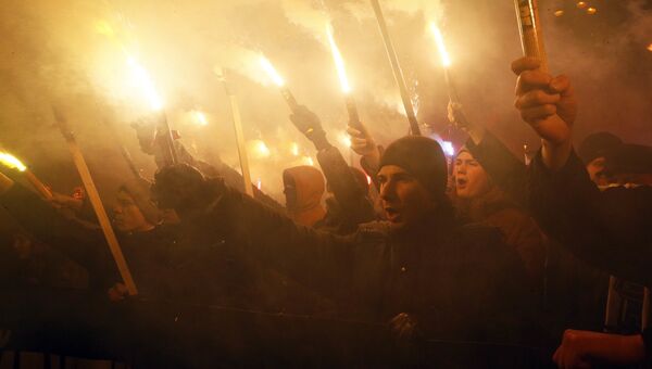 Активисты различных националистических партий во время митинга в Киеве. Архивное фото