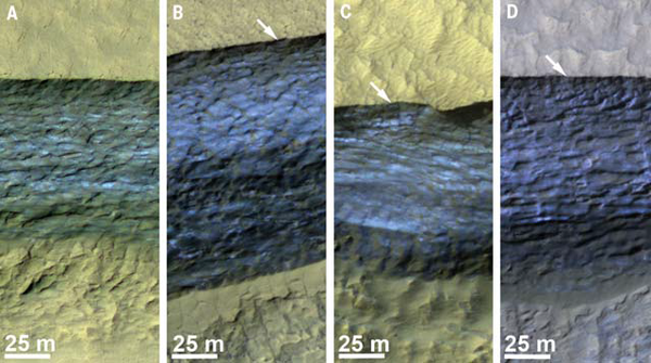 Залежи льда, открытые зондом MRO на поверхности Марса