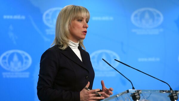 Официальный представитель министерства иностранных дел РФ Мария Захарова во время брифинга по текущим вопросам внешней политики. 12 января 2018