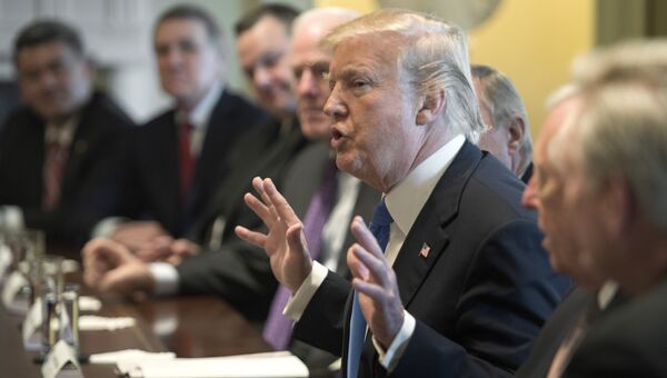 Президент США Дональд Трамп во время встречи с конгрессменами по вопросам иммиграционной политики в Вашингтоне. 9 января 2018