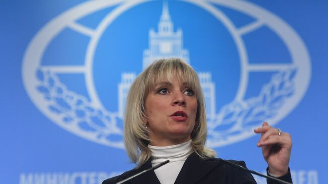 Официальный представитель МИД РФ Мария Захарова во время брифинга по текущим вопросам внешней политики. 12 января 2018