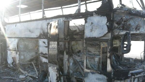 Автобус, сгоревший в Актюбинской области Казахстана в январе 2018 года