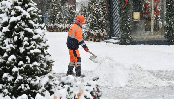 Сотрудница коммунальных служб Москвы во время ликвидации последствий сильного снегопада. Архивное фото