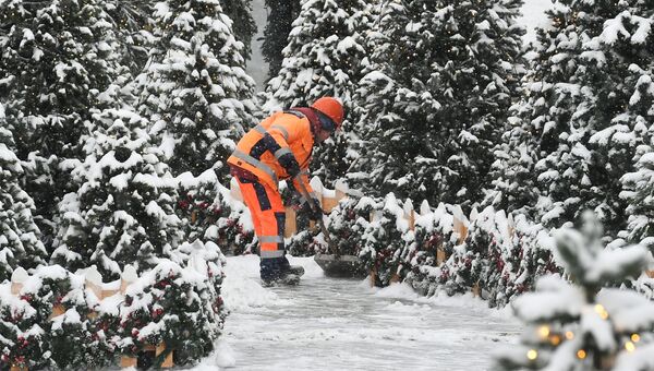 Коммунальные службы Москвы ликвидируют последствия сильного снегопада на Манежной площади