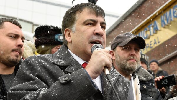 Бывший губернатор Одесской области Украины и лидер политической партии Рух нових сил Михаил Саакашвили после посещения Апелляционного суда в Киеве. 19 января 2018