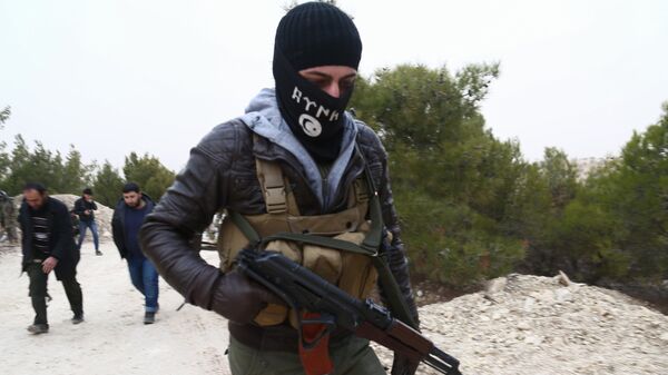 Поддерживаемые Турцией бойцы в районе горы Берсая на сирийско-турецкой границе