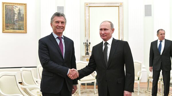 Президент РФ Владимир Путин и президент Аргентинской Республики Маурисио Макри во время встречи. 23 января 2018