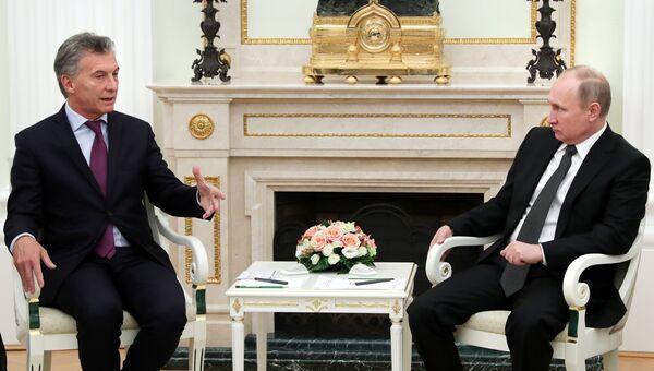 Президент РФ Владимир Путин и президент Аргентины Маурисио Макри во время встречи. Архивное фото