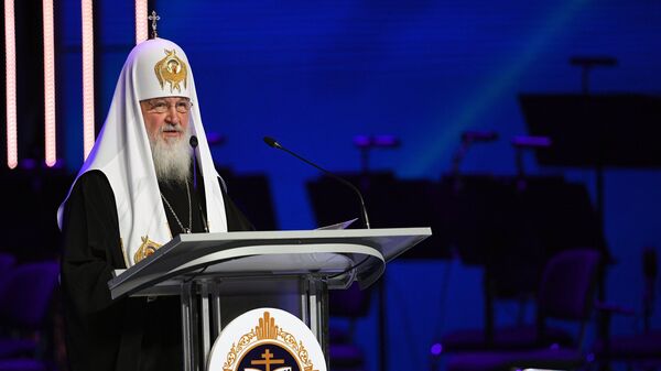 Патриарх Московский и всея Руси Кирилл выступает на открытии XXVI Международных Рождественских чтений