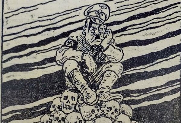 На высоте положения. Рис. Л. Коростышевского. Газета Знамя Победы. 1941 г., 25 октября.