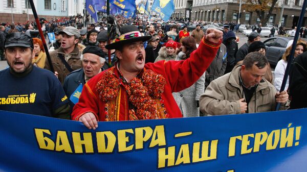 Во время марша националистов в честь годовщины Украинской повстанческой армии (УПА) в Киеве