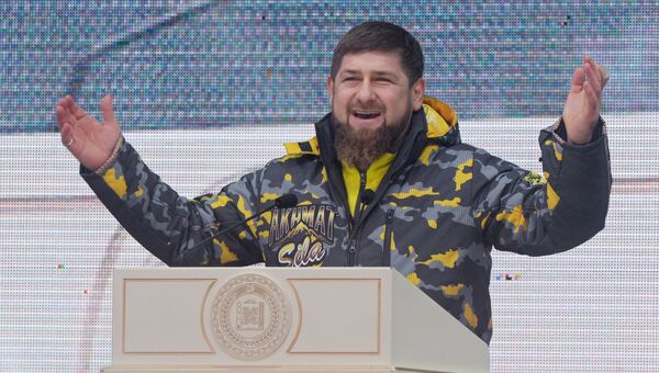 Глава Чеченской Республики Рамзан Кадыров выступает на церемонии открытия горнолыжного курорта Ведучи в Итум-Калинском районе Чеченской Республики. 26 января 2018