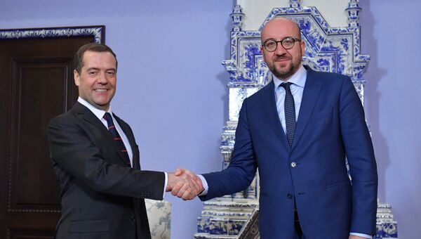 Председатель правительства РФ Дмитрий Медведев и премьер-министр Бельгии Шарль Мишель во время встречи. 30 января 2018