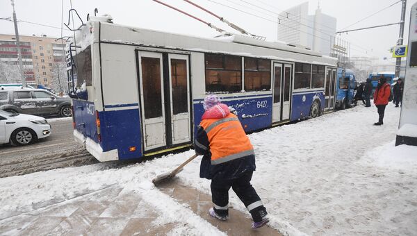 Сотрудники коммунальных служб убирают снег в Москве. Архивное фото