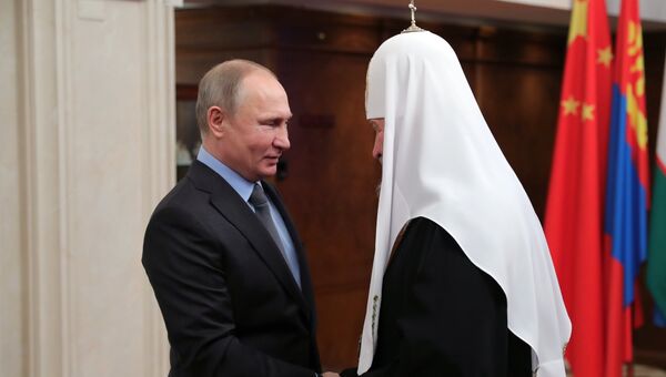 Владимир Путин и патриарх Московский и всея Руси Кирилл во время встречи. 1 февраля 2018