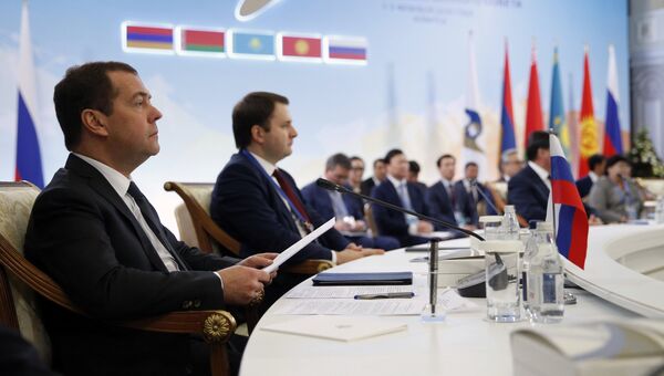 Дмитрий Медведев во время очередного заседания Евразийского межправительственного совета в расширенном составе. 2 февраля 2018