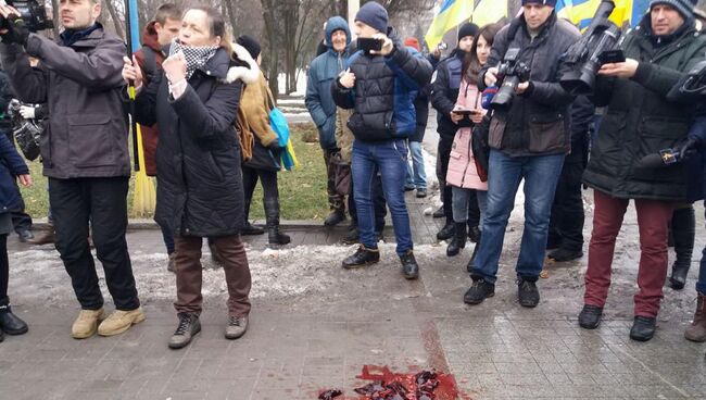 Во время акции, посвященной 75-летнему юбилею Сталинградской битвы, в Запорожье. 2 февраля 2018