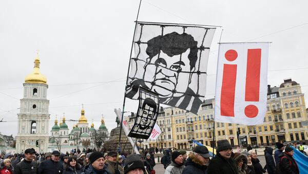 Во время митинга с требованием отставки президента Украины Петра Порошенко. Архивное фото
