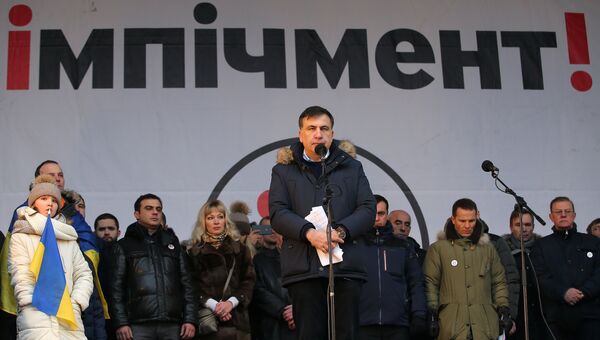 Михаил Саакашвили во время митинга с требованием отставки президента Украины Петра Порошенко. 4 февраля 2018