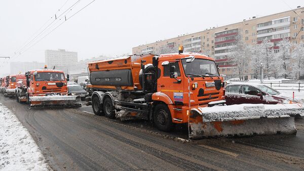 Снегоуборочная техника коммунальных служб во время уборки последствий снегопада в Москве. Архивное фото