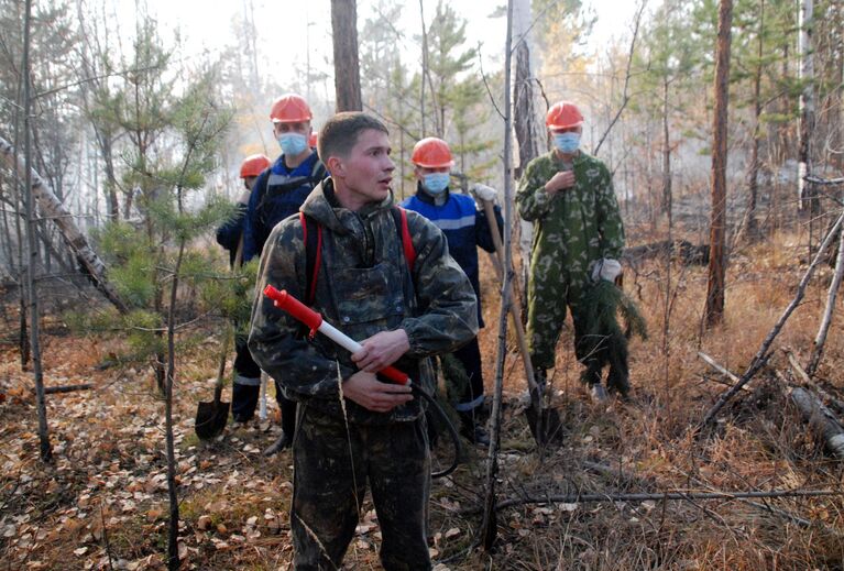 Волонтеры тушат лесной пожар в районе Братска