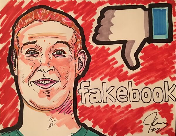 Рисунок Джима Керри с изображением основателя Facebook Марка Цукерберга Рисунок Джима Керри с изображением основателя Facebook Марка Цукерберга