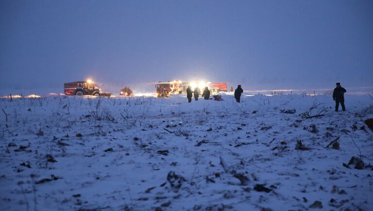 Спасатели на месте крушения самолета Ан-148 авиакомпании Саратовские авиалинии в Московской области. 11 февраля 2018