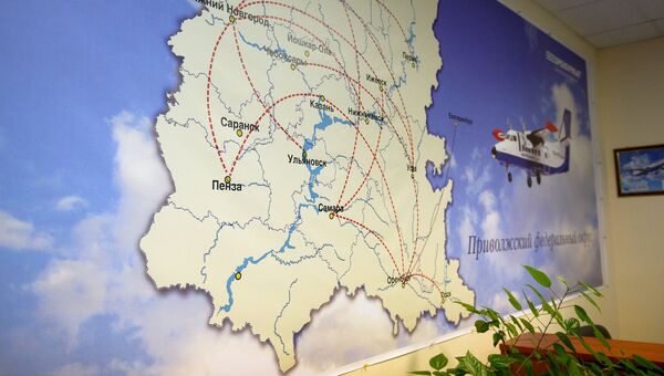 Карта с маршрутами полетов по Приволжскому федеральному округу в аэропорту Орска