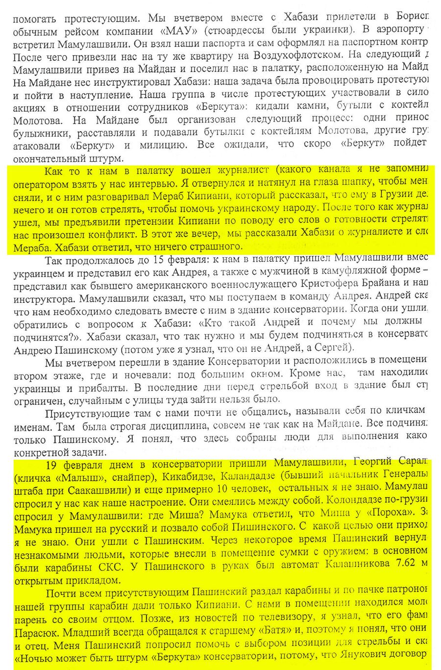 Протокол опроса Александра Ревазишвили
