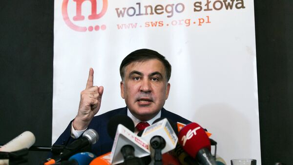 Михаил Саакашвили во время пресс-конференции в Варшаве. 13 февраля 2018