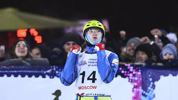Илья Буров на соревнованиях по лыжной акробатике в рамках этапа Кубка мира по фристайлу 