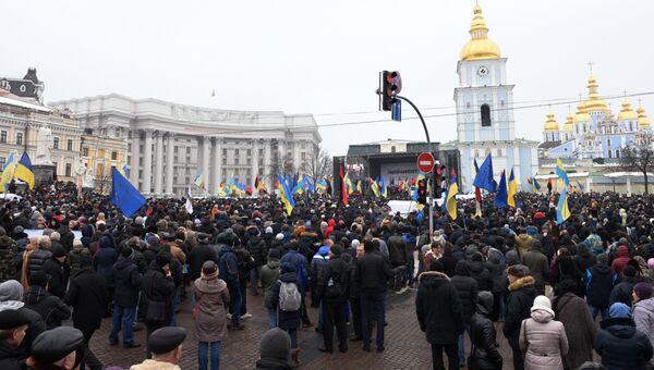 Митинг сторонников Михаила Саакашвили в Киеве с требованием отставки действующего президента Украины Петра Порошенко. 18 февраля 2018