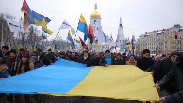Участники акции сторонников Михаила Саакашвили в Киеве с требованием отставки действующего президента Украины Петра Порошенко. Архивное фото