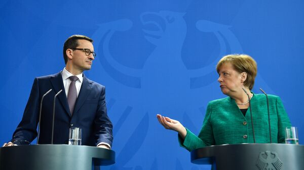 Совместная пресс-конференция премьер-министра Польши Матеуша Моравецкого и канцлера Германии Ангелы Меркель. 16 февраля 2018