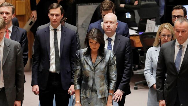 Минута молчания перед началом заседания Совета Безопасности ООН. 20 февраля 2018