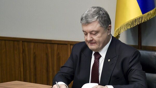 Президент Украины Петр Порошенко во время подписания Закона о реинтеграции Донбасса. 20 февраля 2018