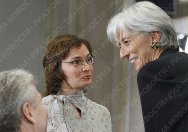 Эльвира Набиуллина и Кристин Лагард после пресс-конференции в Сочи