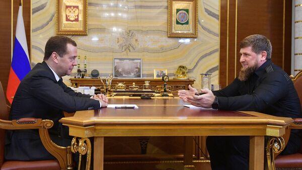 Дмитрий Медведев и глава Чечни Рамзан Кадыров во время встречи в Грозном. 26 февраля 2018
