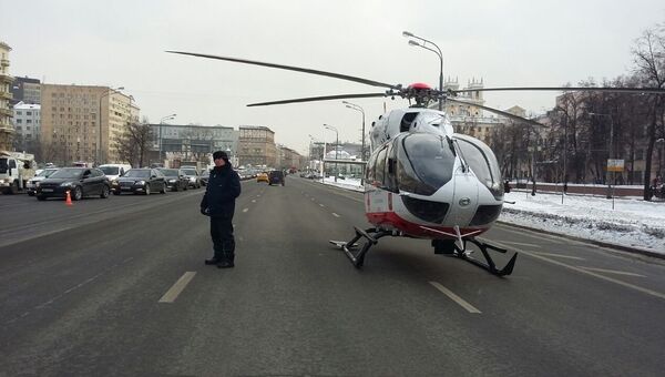 Вертолет на месте ДТП на Ленинградском проспекте. 26 февраля 2018