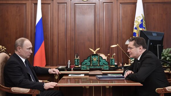 Президент РФ Владимир Путин и генеральный директор Государственной корпорации по атомной энергии Росатом Алексей Лихачев во время встречи. 27 февраля 2018