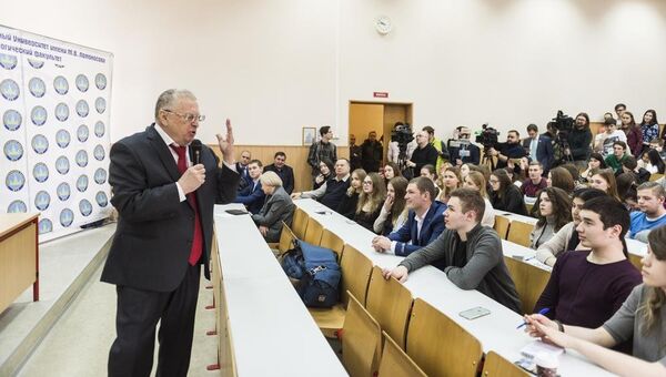 Председатель ЛДПР Владимир Жириновский во время лекции на социологическом факультете МГУ. 28 февраля 2018