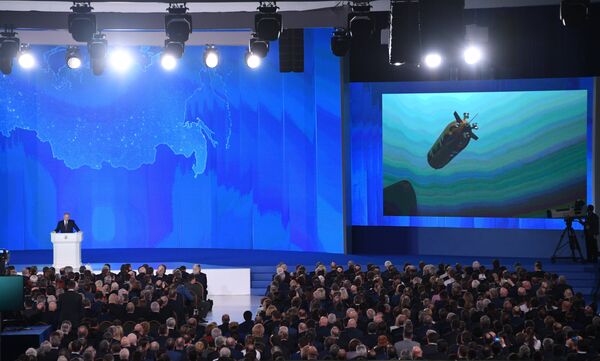 Владимир Путин выступает с ежегодным посланием Федеральному Собранию в ЦВЗ Манеж. 1 марта 2018 Владимир Путин выступает с ежегодным посланием Федеральному Собранию в ЦВЗ Манеж. 1 марта 2018