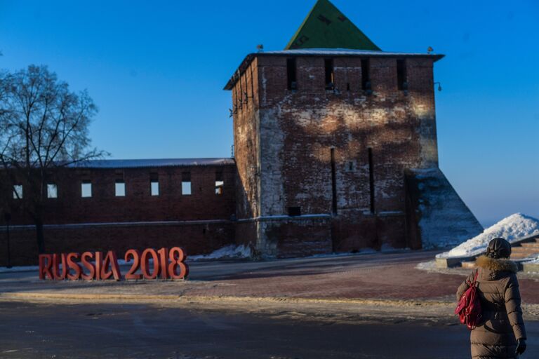 Инсталяция на площади Минина и Пожарского в Нижнем Новгороде, посвященная Чемпионату мира по футболу 2018 года