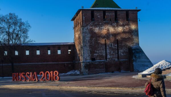 Инсталяция на площади Минина и Пожарского в Нижнем Новгороде, посвященная Чемпионату мира по футболу 2018 года
