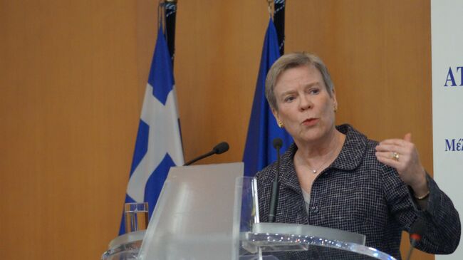 Во время выступления заместителя генерального секретаря НАТО Роуз Гетемюллер. Архивное фото