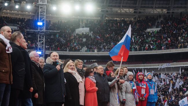 Кандидат в президенты РФ Владимир Путин на митинге За сильную Россию! в СК Лужники. 3 марта 2018