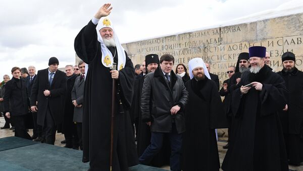 Патриарх Московский и всея Руси Кирилл на торжественной церемонии, посвященной 140-й годовщине освобождения Болгарии от османского ига. 3 марта 2018